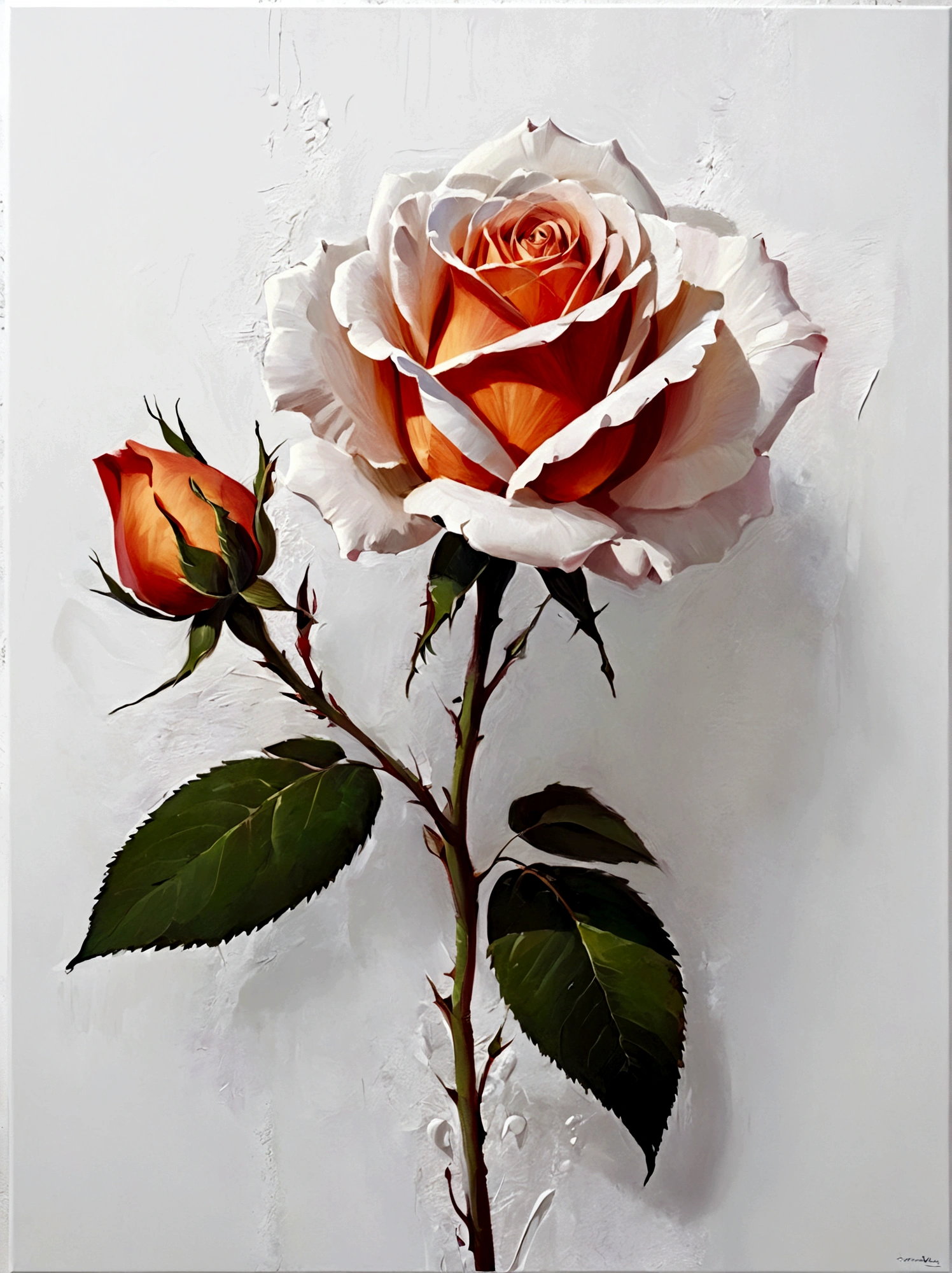 A big rose flower，Perfect proportion，symmetry，bright，White background，real，emotion，Thick textured paint, 