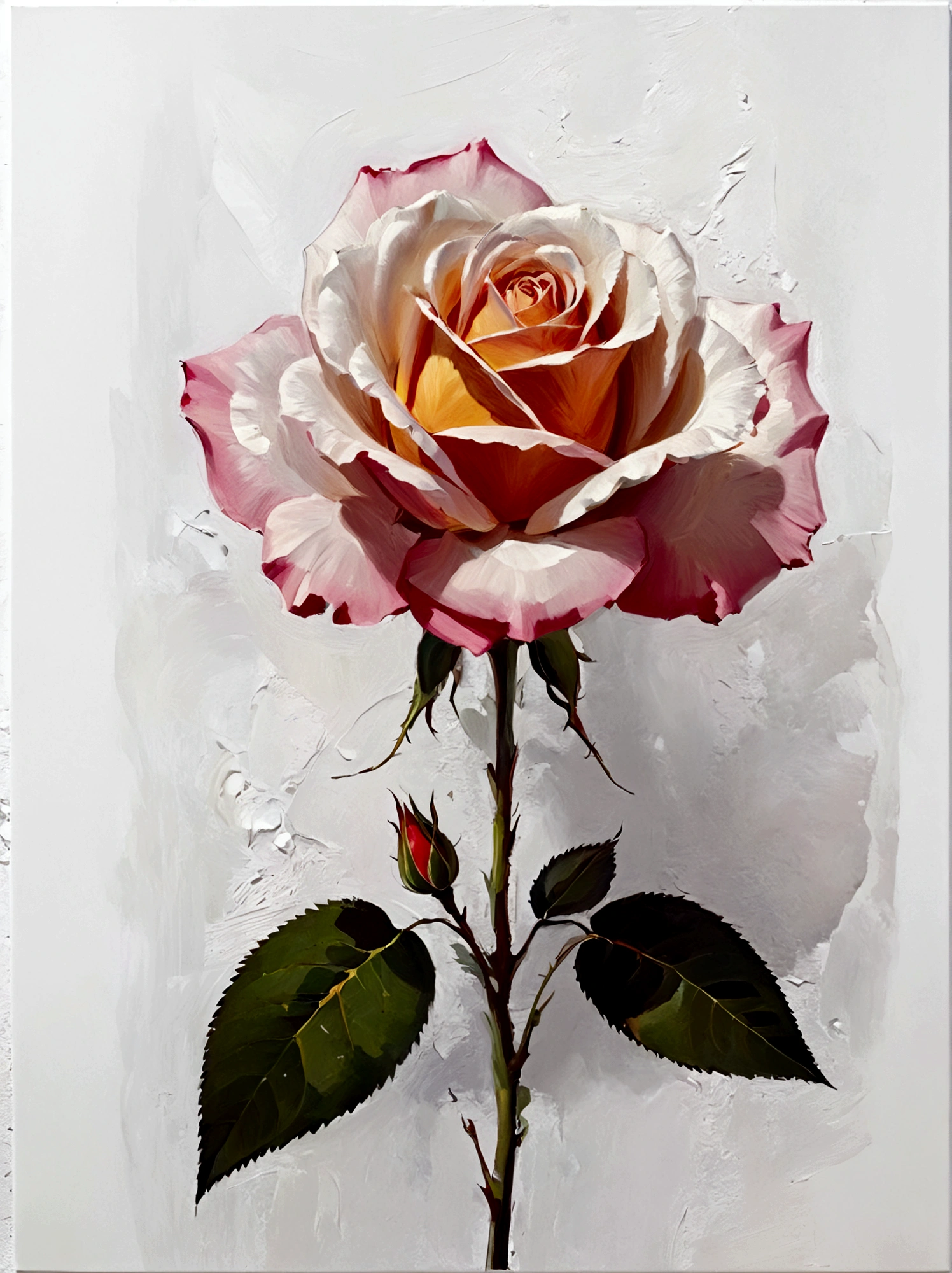 A big rose flower，Perfect proportion，symmetry，bright，White background，real，emotion，Thick textured paint, 