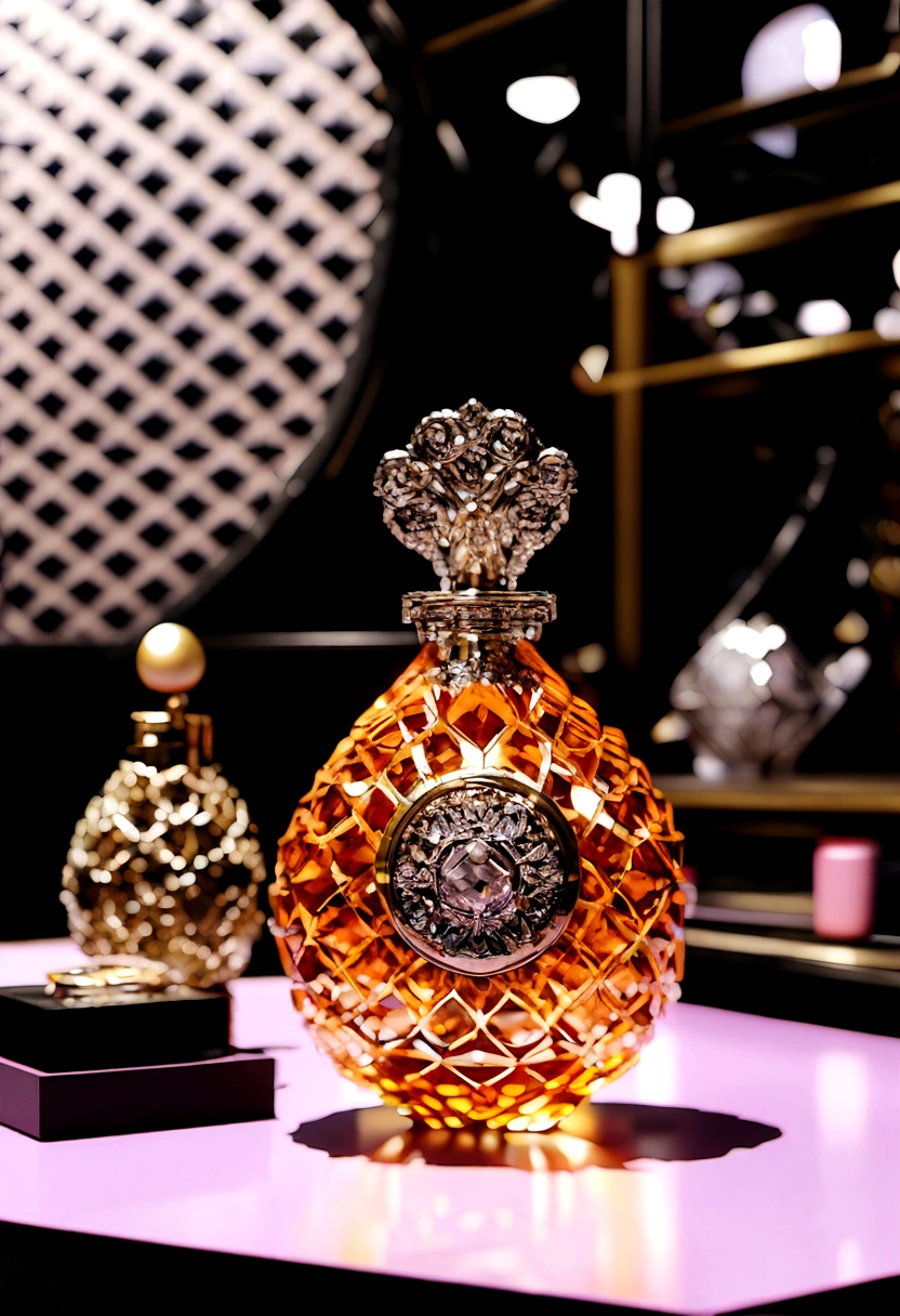 A perfume bottle, modern style, abstract photo, sharp 3d
