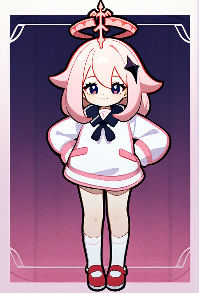 Genshin impact art styles, Pink hair, thick twintails, red eyes, swimming club, smile with lively, Beautiful hot pink accessories and paimon's uniform,paimon