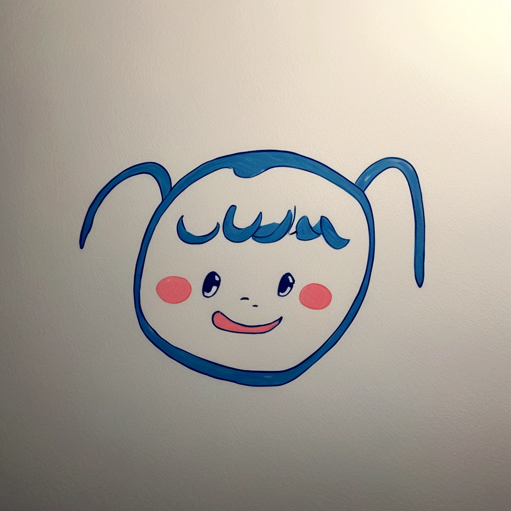 Twin ponytail girl,Cute face,Old manga style,Long curly black hair,Wearing a blue top,Kyoani style