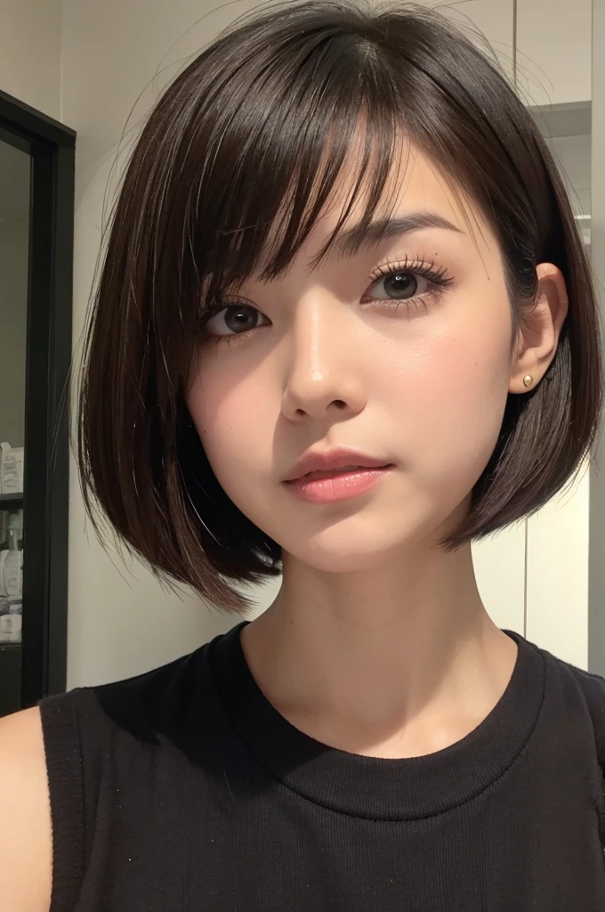 Dark brown short bob Whimpering