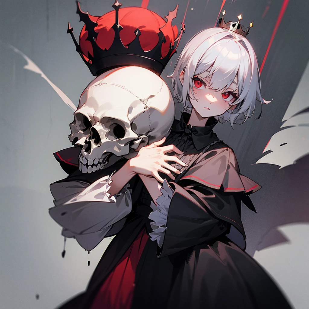 Small crown, fog, skull, short hair, red eyes, gothic ta