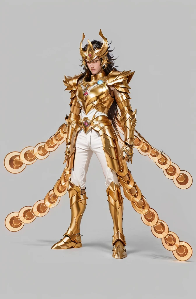 Ultra-high saturation, (tmasterpiece), full body photo, (best quality), (1 handsome man), starry sky background, Wearing shiny gold armor, armor type armor shows details of your muscles, showing the belt, showing the armor thigh protector, cool pose, Saint Seiya Armor, messy hair, high detail, Anime style, Cinematic lighting, Glitter, god light, Ray traching, filmgrain, hyper HD, skin texture, super detail, Anatomically correct, High resolution, Saturation ultra-high, High contrast, High-shiny green armor, Smooth skin, Serious expression