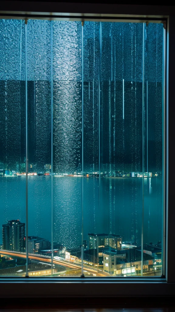 Rainy scenery seen from the window Night view