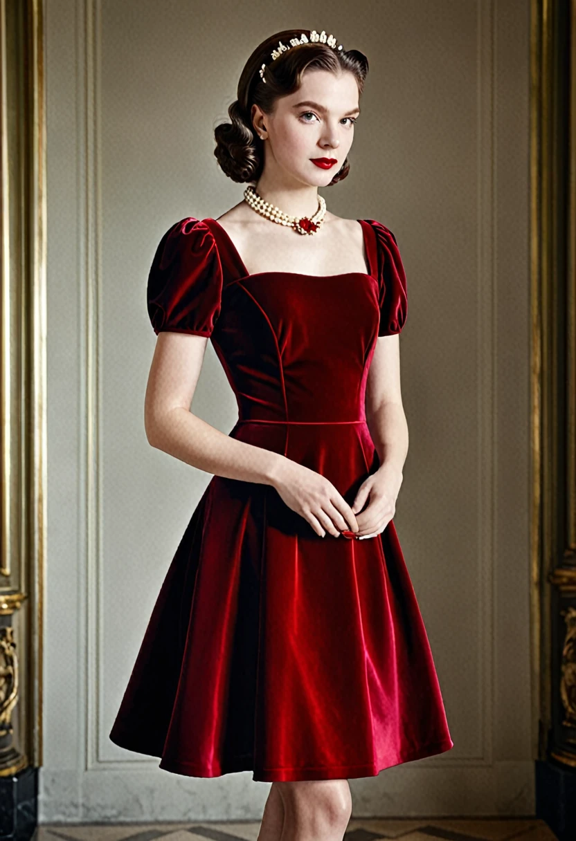 "Elegance and Youth: A Portrait of Modern Beauty"red velvet dress