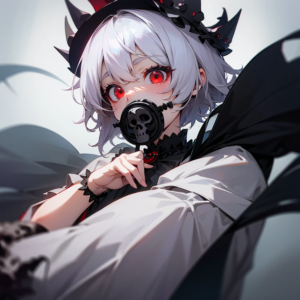 Small crown, fog, skull, short hair, red eyes, gothic lolita pacifier