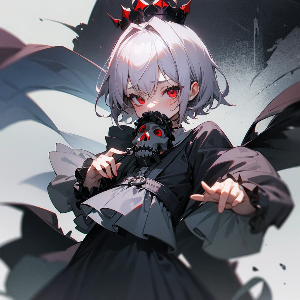 Small crown, fog, skull, short hair, red eyes, gothic ta pacifier