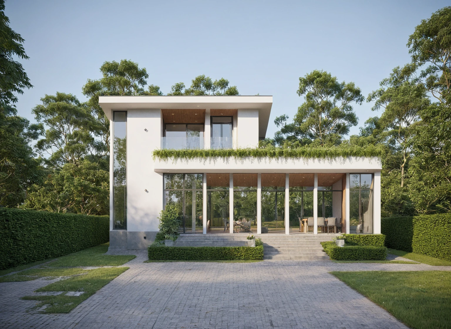 Raw photo,Masterpiece, high quality, best quality, authentic, super detail,
a large white house with a large driveway and trees, in style of ultra realistic, exterior design, vray beautiful, concept house, realistic 3 d style, hihgly detailed, architectural visualization, with vray, front view dramatic, realistic style, overall architectural design, contemporary house, very realistic render, highly realistic, wide angle exterior 2022, v ray