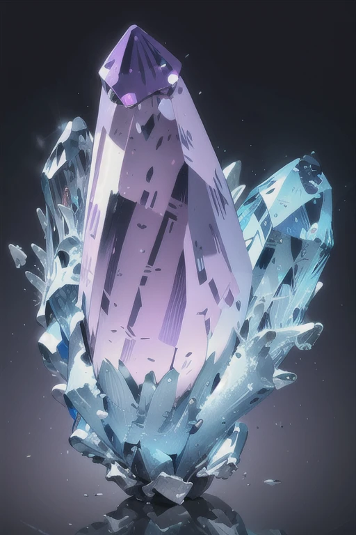 ((best quality)), ((masterpiece)), (detailed), animated purple and grey color fox, purple and grey color crystal fur, crystal shaped tail, large crystal on its head