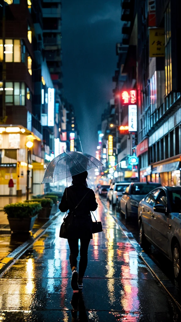 A rain-soaked sidewalk　City of night