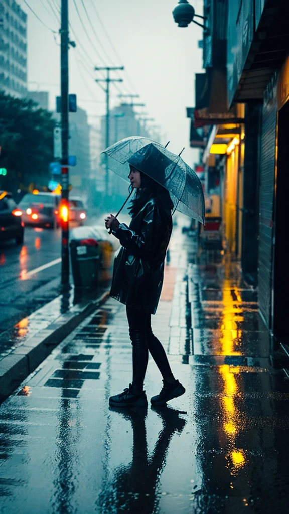 A rain-soaked sidewalk　City of night