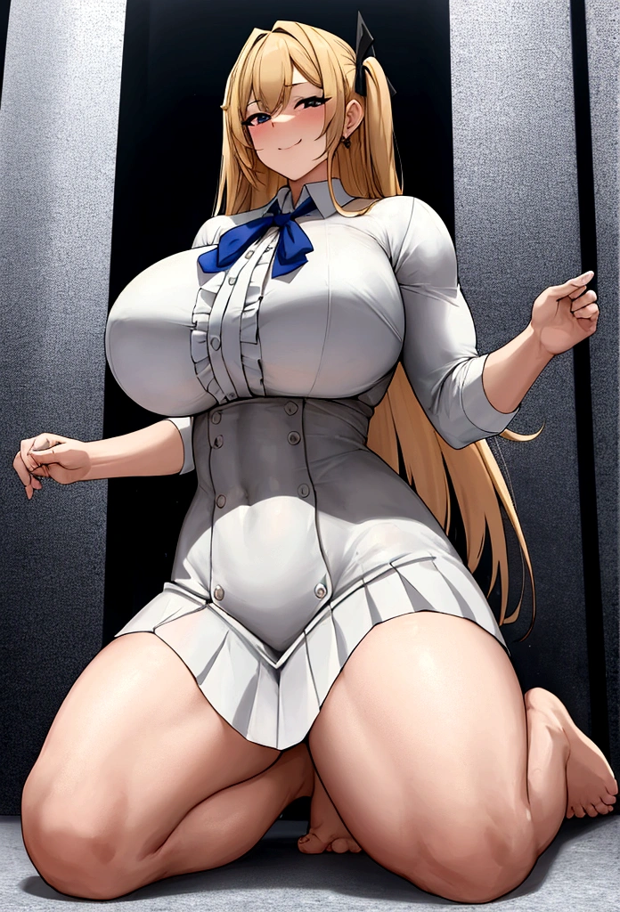 {full body},{{sitting}},wariza,looking down,from below,{upskirt},dynamic angle, dynamic cut,naughty smile,macrophilia,{white wings},{angel},{{very muscular}},{{very muscle}},{very curvy},{very big woman},{very gigantic woman},{very strong woman},{very tall woman},{very long legs},{very gigantic breasts},{very big breasts},{two side up},{very grown-up body},{adult},blonde hair,barefoot,cute dress shirt frills ribbon split corset skirt,best quality,masterpiece,white background,solo,1 girl,