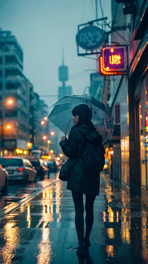 A rain-soaked sidewalk　City of night