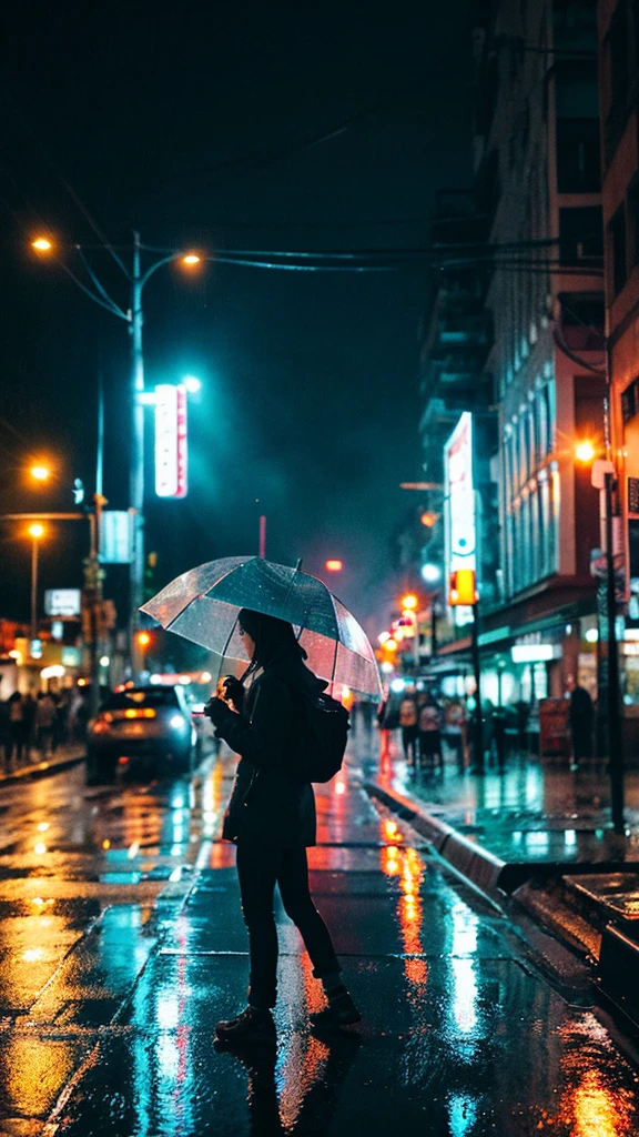 A rain-soaked sidewalk　City of night