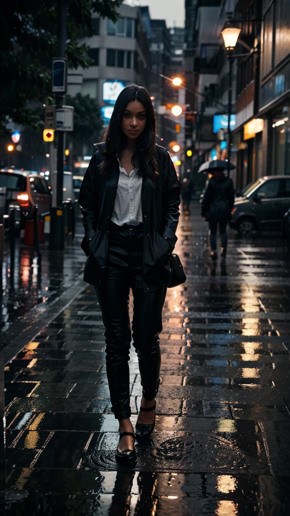 A rain-soaked sidewalk　City of night