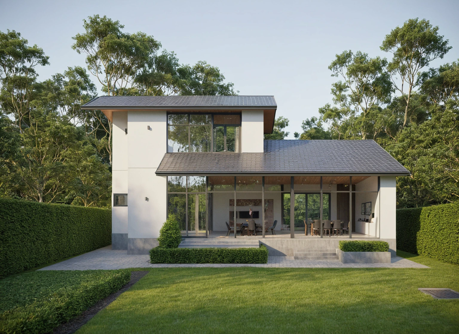 Raw photo,Masterpiece, high quality, best quality, authentic, super detail,
a large white house with a large driveway and trees, in style of ultra realistic, exterior design, vray beautiful, concept house, realistic 3 d style, hihgly detailed, architectural visualization, with vray, front view dramatic, realistic style, overall architectural design, contemporary house, very realistic render, highly realistic, wide angle exterior 2022, v ray