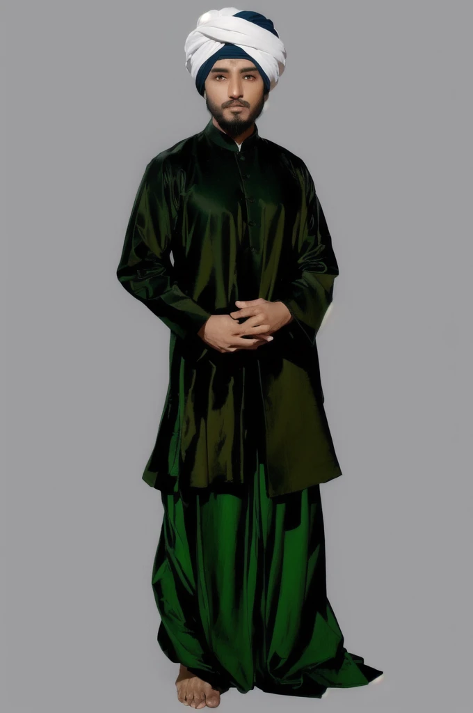 Photography of a man in a white turban and a turban, inspired by Abdur Rahman Chughtai, character full body portrait, full body character portrait, 4d render, full length character, concept art of a monk, fullbody portrait, realistic character concept, male character, full-body character portrait