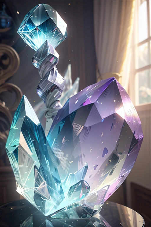 ((best quality)), ((masterpiece)), (detailed), animated purple and grey color fox, purple and grey color crystal fur, crystal shaped tail, large crystal on its head