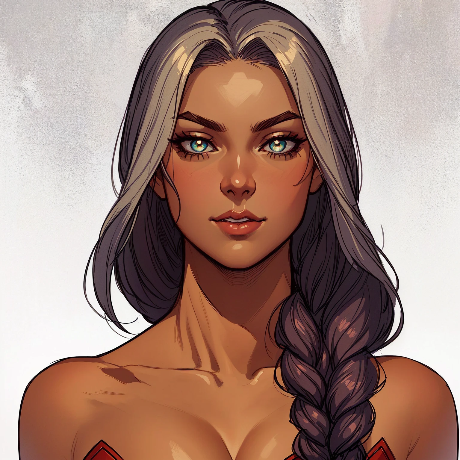 a close up of a woman with long hair and a braid, charlie bowater character art, portrait of ororo munroe, detailed character portrait, character art portrait, character design portrait, charlie bowater art style, style of charlie bowater, closeup character portrait, character portrait, a character portrait, character portrait art, portrait of modern darna