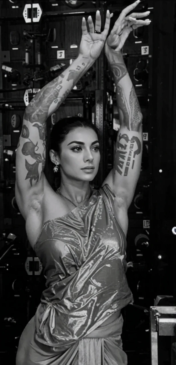 Make her flex her big biceps and broad armpits 