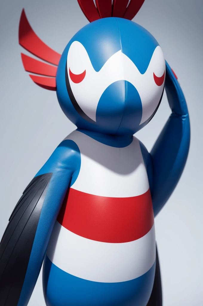 Create a human version of the blue, red and white woodpecker character in HQ style

