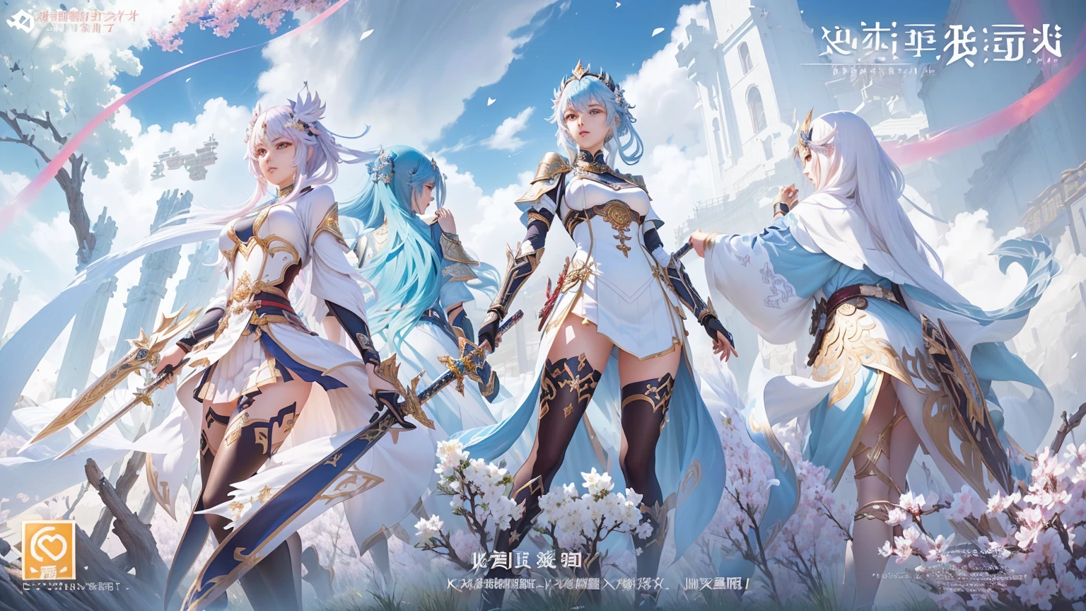 Poster close-up:A group of women holding swords, Kushat krenz key art feminine, Popular on cgstation, 2. 5D CGI anime fantasy artwork, Genshin Impact, Game CG, Official Art, pixiv 3dcg, by Qu Leilei, Official Artwork, Kushat, Anime Cover, xianxia hero, Official concept art