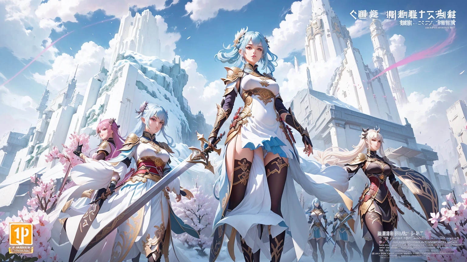 Poster close-up：A group of women holding swords, Kushat krenz key art feminine, Popular on cgstation, 2. 5D CGI anime fantasy artwork, Genshin Impact, Game CG, Official Art, pixiv 3dcg, by Qu Leilei, Official Artwork, Kushat, Anime Cover, xianxia hero, Official concept art