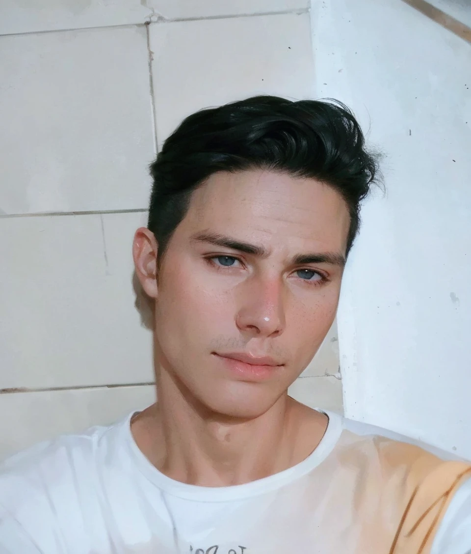 realistic portrait, 1 man, medium shot, handsome young caucasian man, dark hair, intense gaze, chiseled jawline, high cheekbones, perfect skin, beautiful detailed eyes, beautiful detailed lips, extremely detailed facial features, natural lighting, warm color tones, cinematic, cinematic portrait, 8k, hyper-detailed, photorealistic, masterpiece