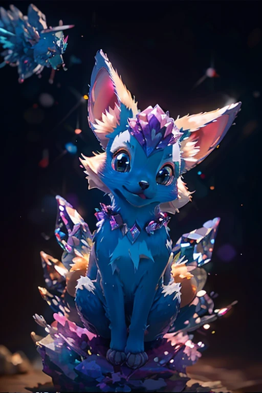 ((best quality)), ((masterpiece)), (detailed), animated purple and grey color fox, purple and grey color crystal fur, crystal shaped tail, large crystal on its head