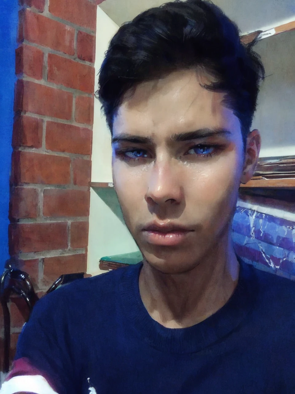 a handsome young caucasian man, dark hair, intense gaze, chiseled jawline, high cheekbones, perfect skin, beautiful detailed eyes, beautiful detailed lips, extremely detailed facial features, natural lighting, warm color tones, cinematic, cinematic portrait, 8k, hyper-detailed, photorealistic, masterpiece