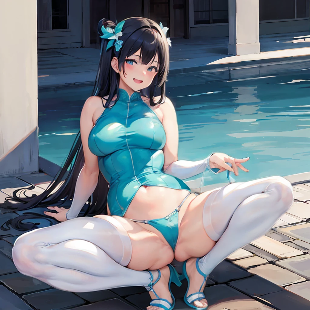 Very detailed、Super Detail、Ultra-high resolution、((Full body style image))、Puffy nipples、Spread your legs、(Photorealistic:1.4)、(Highest quality)、(Best Shadow)、Attention to detail、Stiletto heels、Illumination from below、Excited face、Saleme、Condescending look、older sister、Long Tongue、Snake-like tongue、Lick your index finger,By the pool、Likely to spill、Wet crotch、Protruding pubic hair、Draw a line with saliva、a lot of saliva、Saggy breasts、 Dial、Soft 、