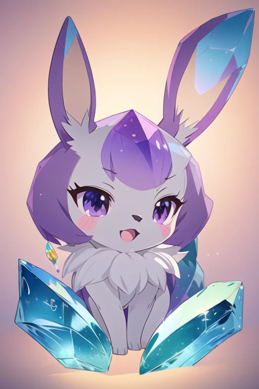 ((best quality)), ((masterpiece)), (detailed), animated purple and grey color fox, purple and grey color crystal fur, crystal shaped tail, large crystal on its head