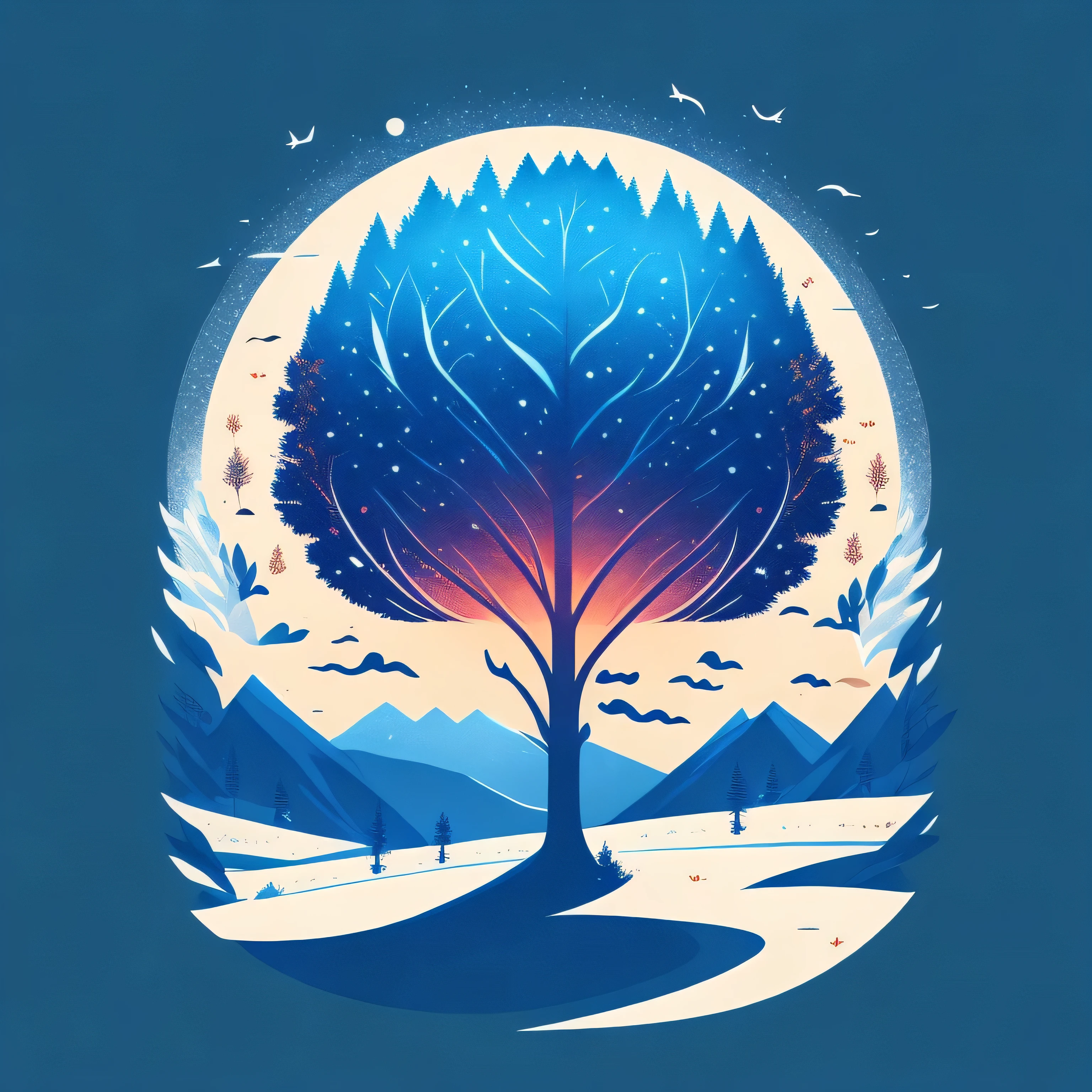 a spruice tree in a winter landscape, tshirt design, midijourney, vector-art