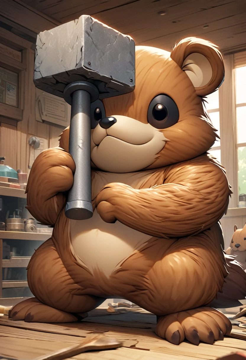 extremely detailed 2 handed hammer in the shape of a cartoon beaver