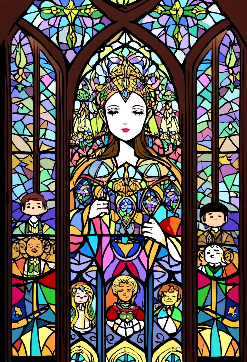 I want a church stained glass style, where the Capricorn ram's head needs to be face on and in a cartoon style, not too many colors and not too complicated.