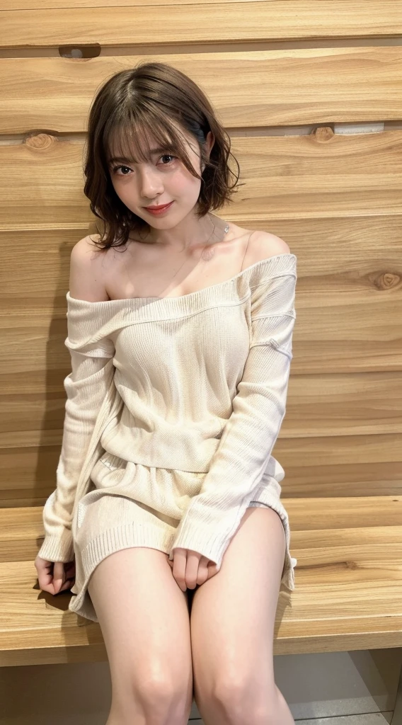 ((Highest quality, 8K, masterpiece: 1.3)), sharp: 1.2, Perfect Body Beauty: 1.4, Slim Abs: 1.2, ((nude、Big Breasts: 1.2)), (((Ribbed sweater:1.3, Off-the-shoulder sweater))), Short shorts:1.2, Bare shoulders, (((Underbust: 1.1))), Face close-up: 1.0, Highly detailed face and skin texture, Beautiful Eyes, double eyelid, (((Looking down at the camera)))