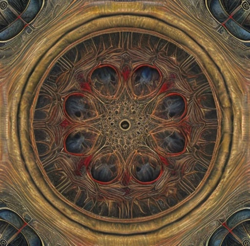 5+√(555×tan(15+15), fractal, Khorne,crimson, gold and black, organic matter, cellular colony, deep wiew,4k resolution,hyperdetailed, masterpiece, 3d modelling, abstract art, digital art
