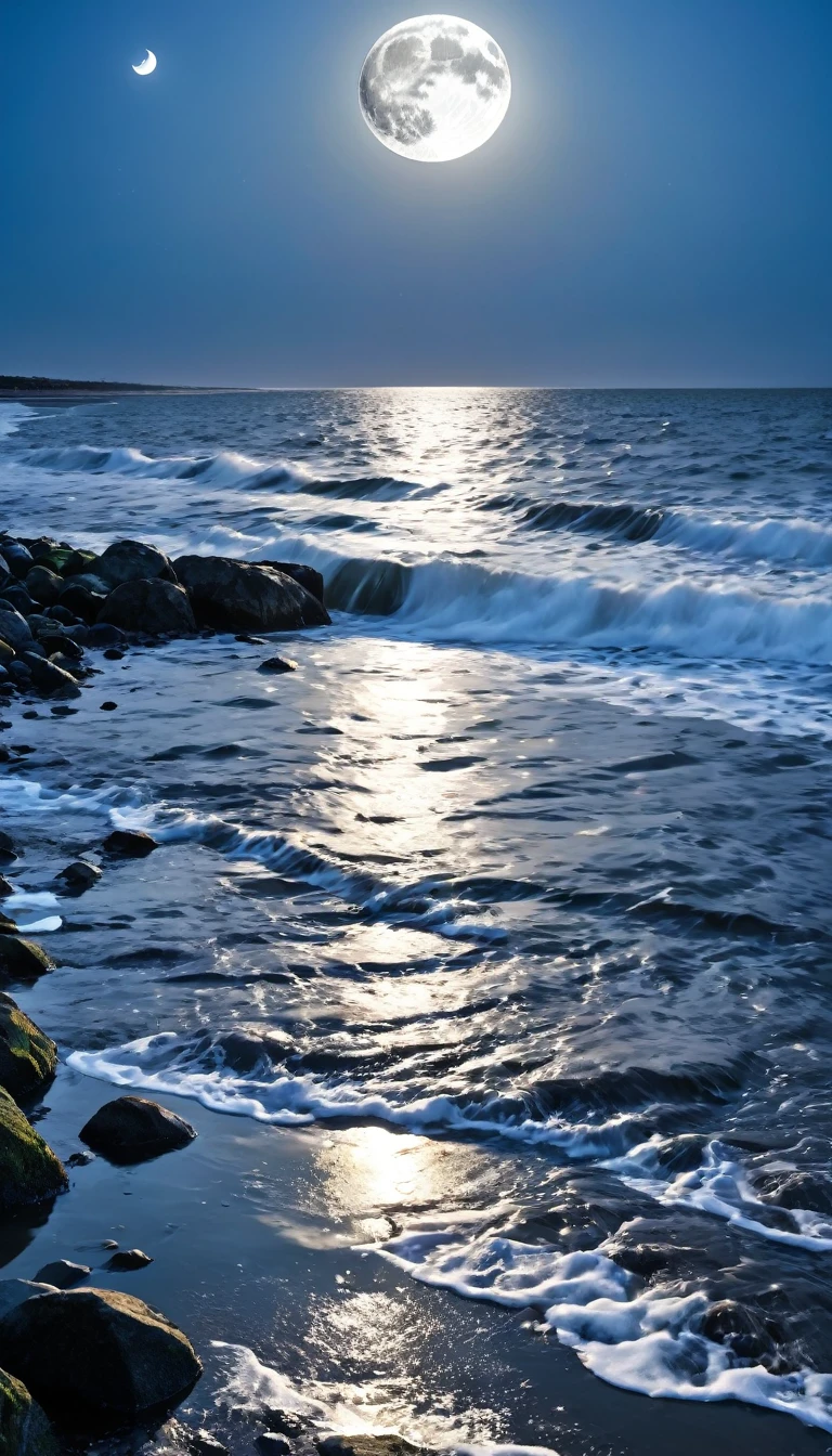 Spring River tide connects to sea level,The moon and the tide coexist on the sea