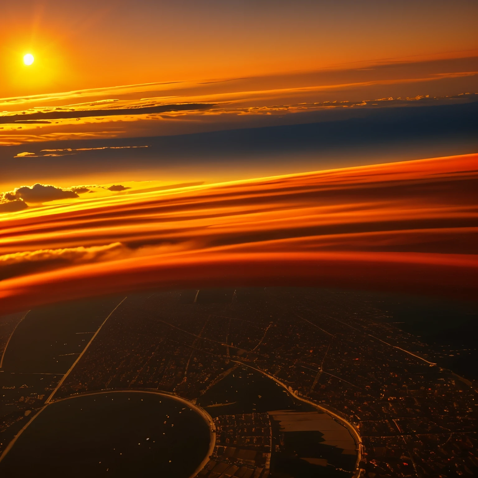 red sunset、Bright Sun、View from the sky
