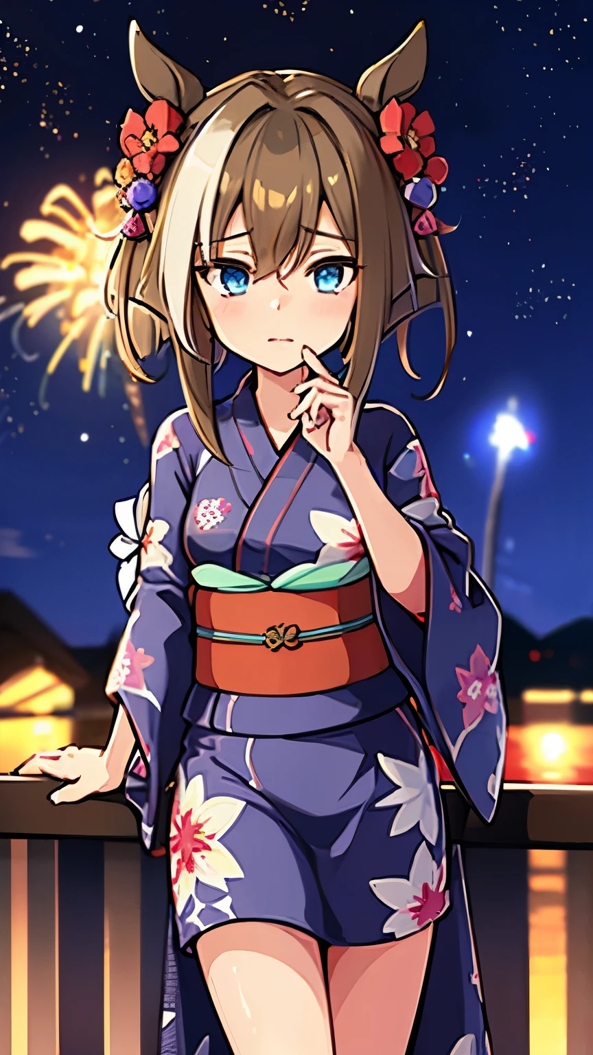 masterpiece, highest quality, High resolution, Very detailed,(((Schwarzgran))), (((yukata))), firework