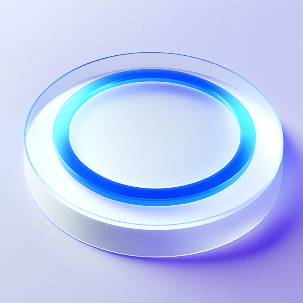 Circle icon,Lots of details, Octane Rendering, Transparent glass texture,Frosted glass, Transparent sense of technology, industrial design, White background, Studio Lighting, Sunlight, flat, Minimum, quasi-object, Axisymmetric, Blender, C4D, best quality, 4K，Top view，blue purple，