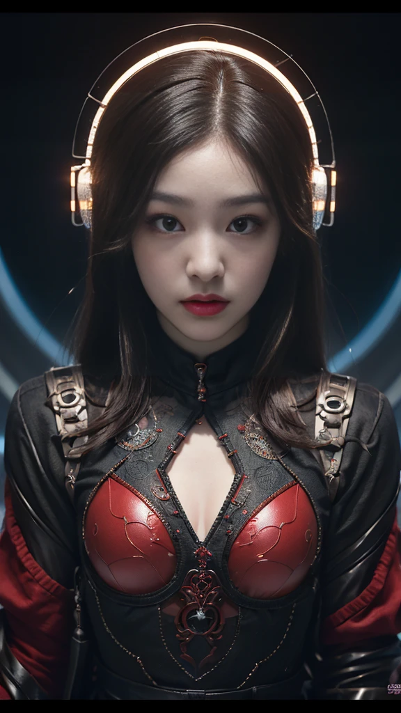 (기계1 girl과 외계인 1명)、（mystical expression）、top quality、masterpiece、Super high resolution、(realistic:1.4)、((heavy chest)),raw photo、1 girl、shiny skin、(((1 Mechanical Girl)))、((transparent crystal suit bodysuit、the body can see through)).(natural alien background to fight aliens)、(Compact LEDs)、((매우 realistic 디테일))),world lights、shadow、octane render、8K、very sharp、desk person background、giant 、Raw skin exposed in cleavage、red metal、Details of intricate ornaments、Japan Details、very intricate details、realistic light、(mystical expression),CG Society Trenlow Eyes、Shining eyes towards the camera、Mechanical peripheral blood vessels connected to tubes with neon details)、(Wires and cables connected to the head)、Compact L,mechanical thighs、Two-Stock、（Hands were also made by machines）、、alien from the future、Please wear a mechanical helmet.、