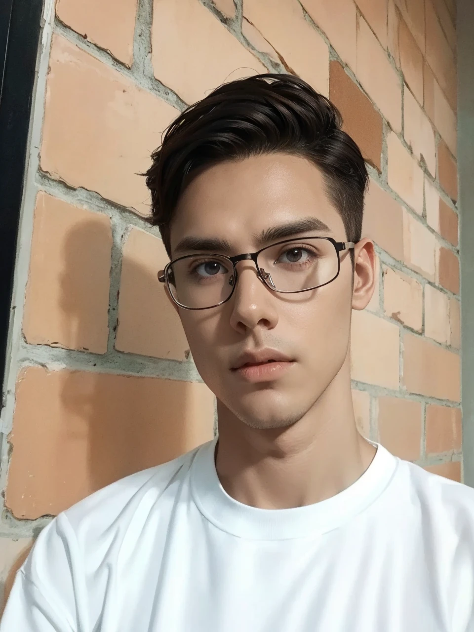 A young white man, dark hair, brown eyes, thin glasses, white shirt, detailed face, detailed clothing, hyper realistic, 4k, 8k, photorealistic, dramatic lighting, warm color tones, cinematic composition