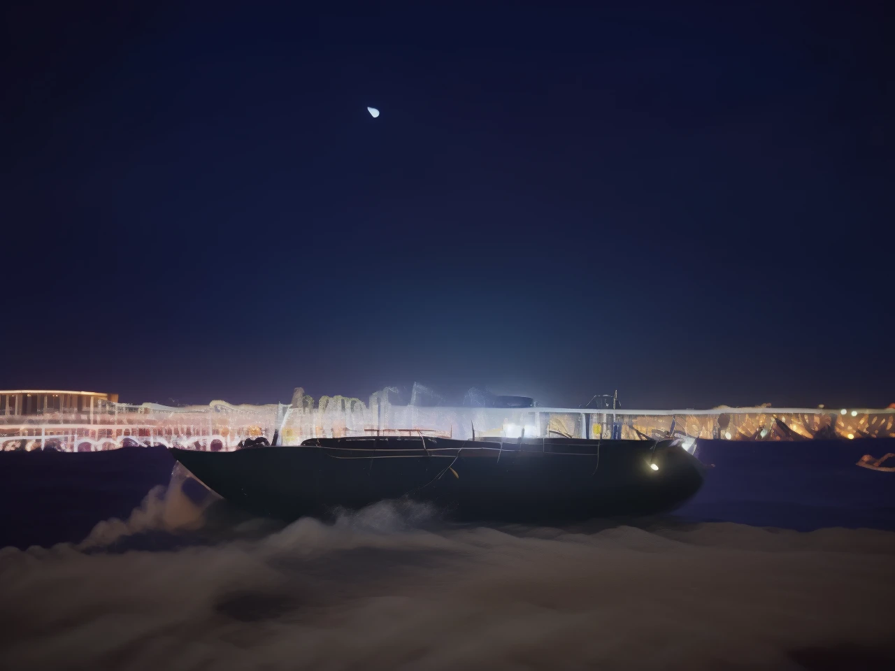 there lies a yacht it glides through the ink-black waves. The deck, adorned with teak and moon-kissed dew, cradles stories whispered by the wind.