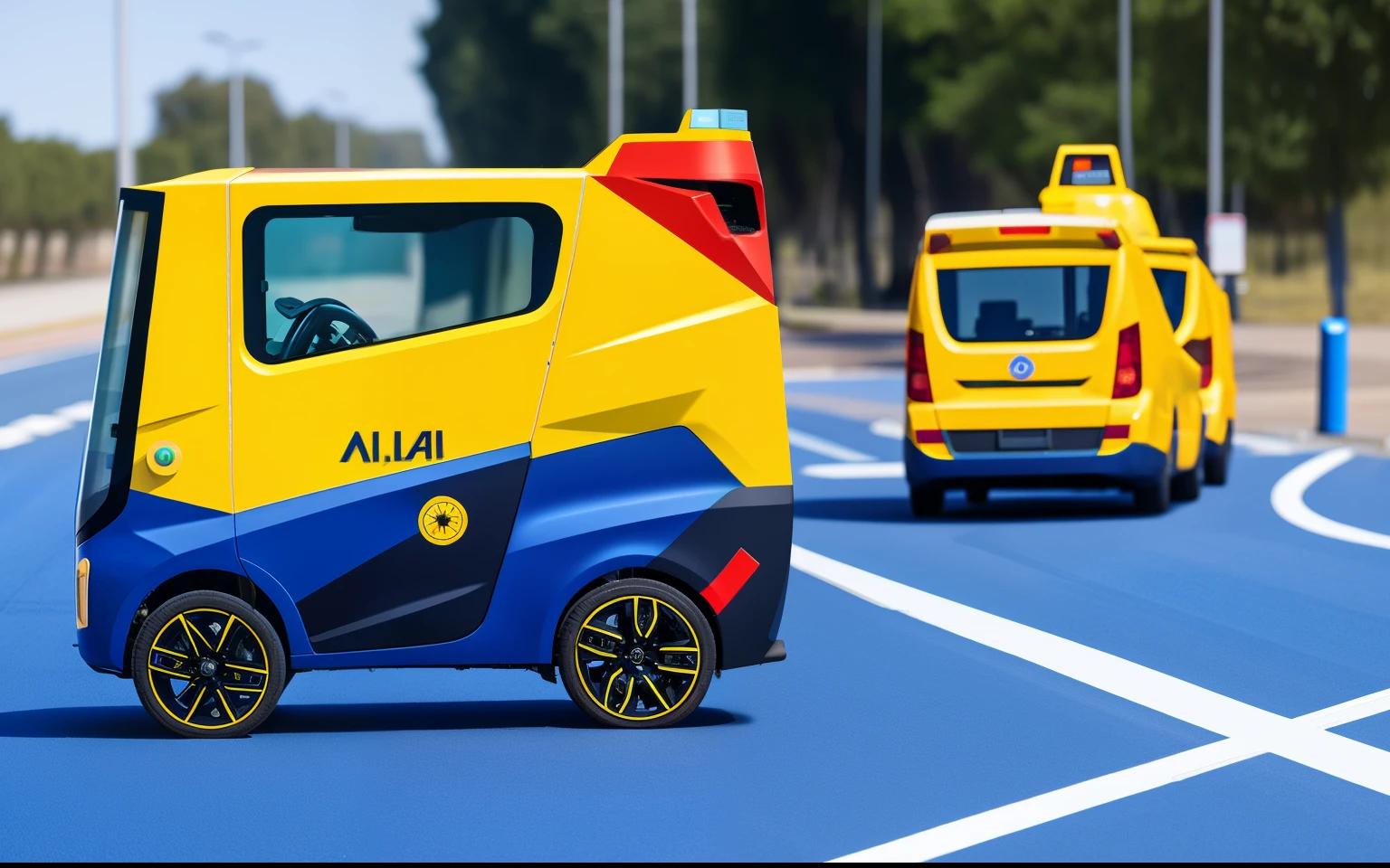 AI-powered road marking machine, revolutionizing road safety, efficient and precise, hazard-free operation, all-weather applicability, compact and versatile, enhancing urban road infrastructure