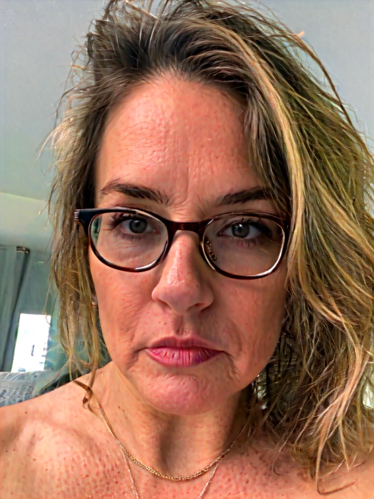 photograph, cropped, upper body selfie photo of a cute 60yo woman, cleavage, photo grain, instagram, pouting