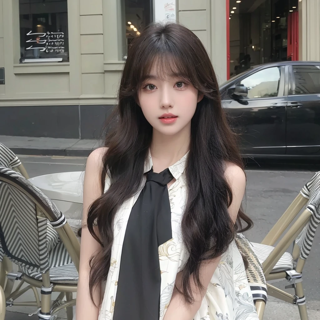 Air bangs long curly hair,Long curly black brown hair,Natural and beautiful hair,The background is simple and clean,uniform hair color