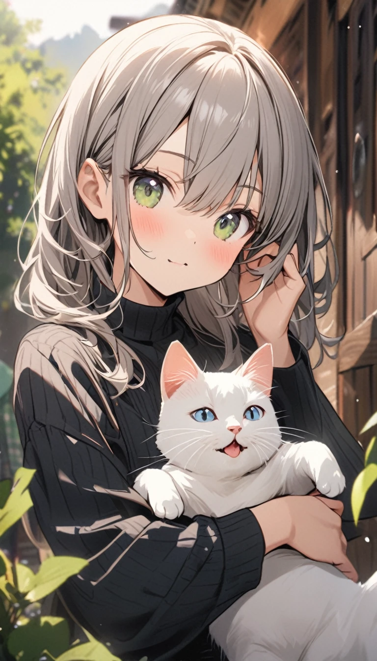 A cute girl with a cute cat