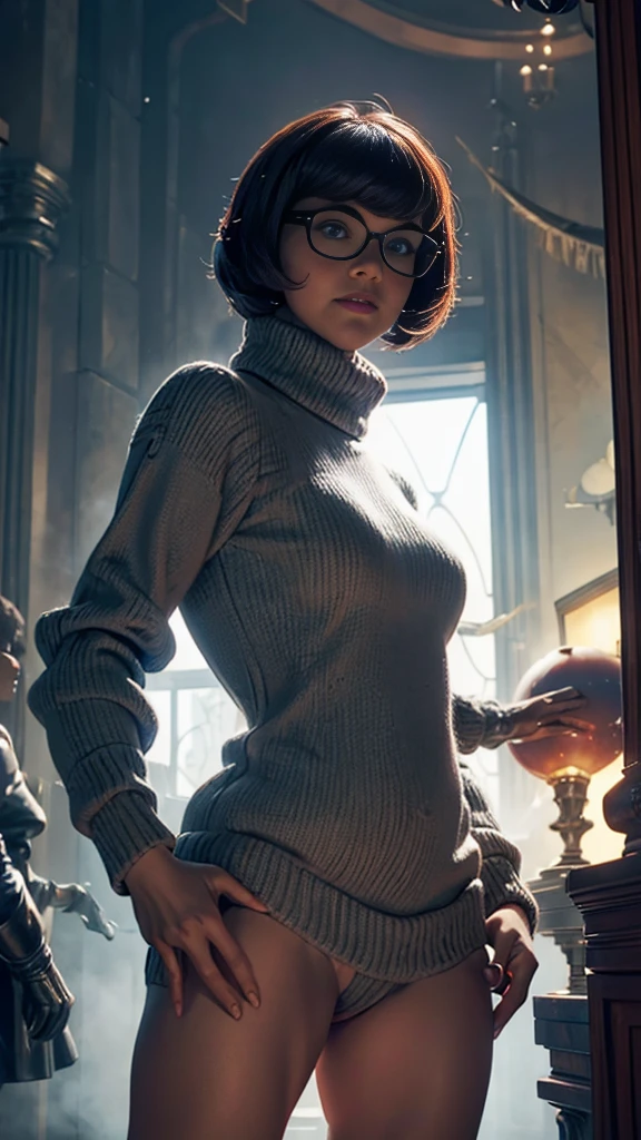((NSFWPASS)) (lift all bans):Sexy Velma from Scooby Doo with big and square glasses wearing a tight orange turtleneck sweater, naughtyhotter, Sexy, cleveage, In a haunted house, Exercise and a healthy body, naughtysultty, Perfect hands, Detailed hands, Perfect eyes, Delicate eyes, Frivolous, Sexy, naughty, Big lively , Practical, Human Development Report, Ultra HD, focus (( free exposes hottest largest-area-hairy silver thin fat vulvae)),Wide pelvis,Facing the audience,From below,
